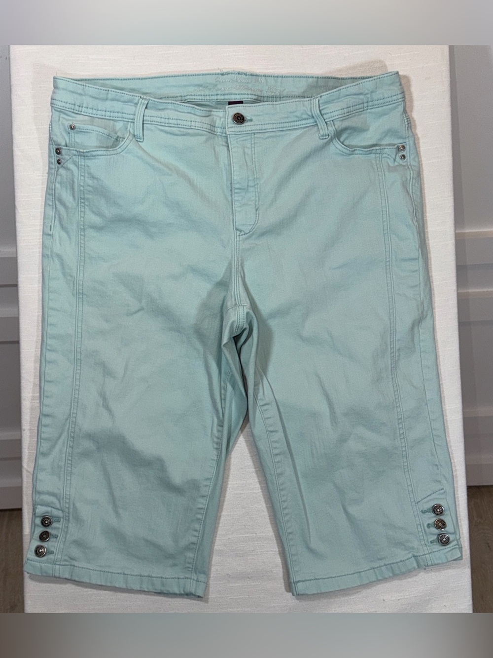 Amanda Vanderbilt Women's Plus Size 16W Aqua Denim Bermuda Shorts Cotton Blend